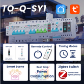TO-Q-SY1-JZT/ZT DIY Zigbee2MQTT DIN-Schienen Smart-Relais-Schalter | 1P+N AC 90-240V, Nennstrom 6-63A | mit Fernbedienung, Stromverbrauchsmonitor, Schaltungsschutz, Timer, Sprachsteuerung Tuya/Smart Life APP TONGOU